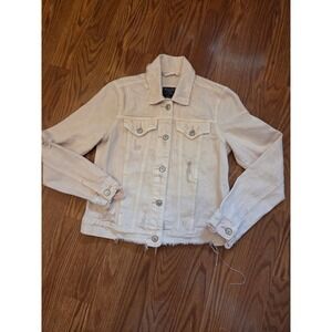 Abercrombie Fitch Distressed Denim Jacket Light Wash Raw Hem Womens Small